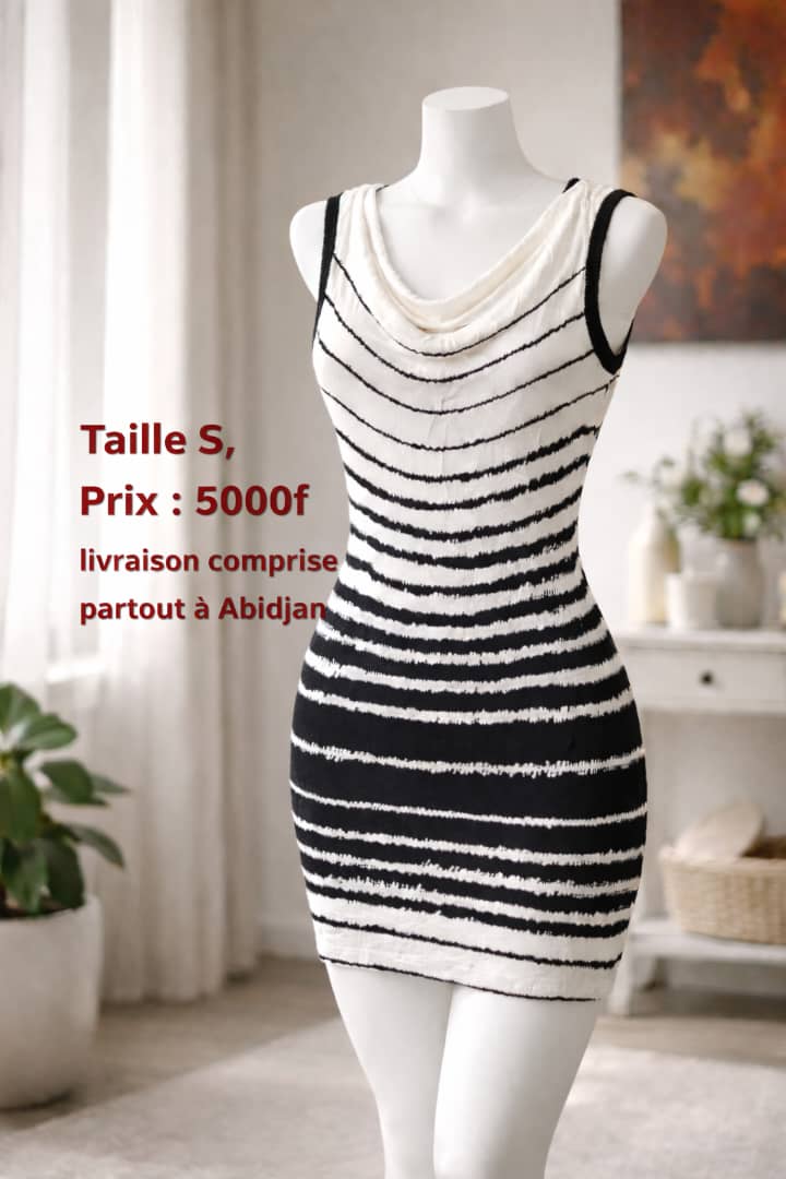 Robe moulante noir et blanc, élégante et confortable